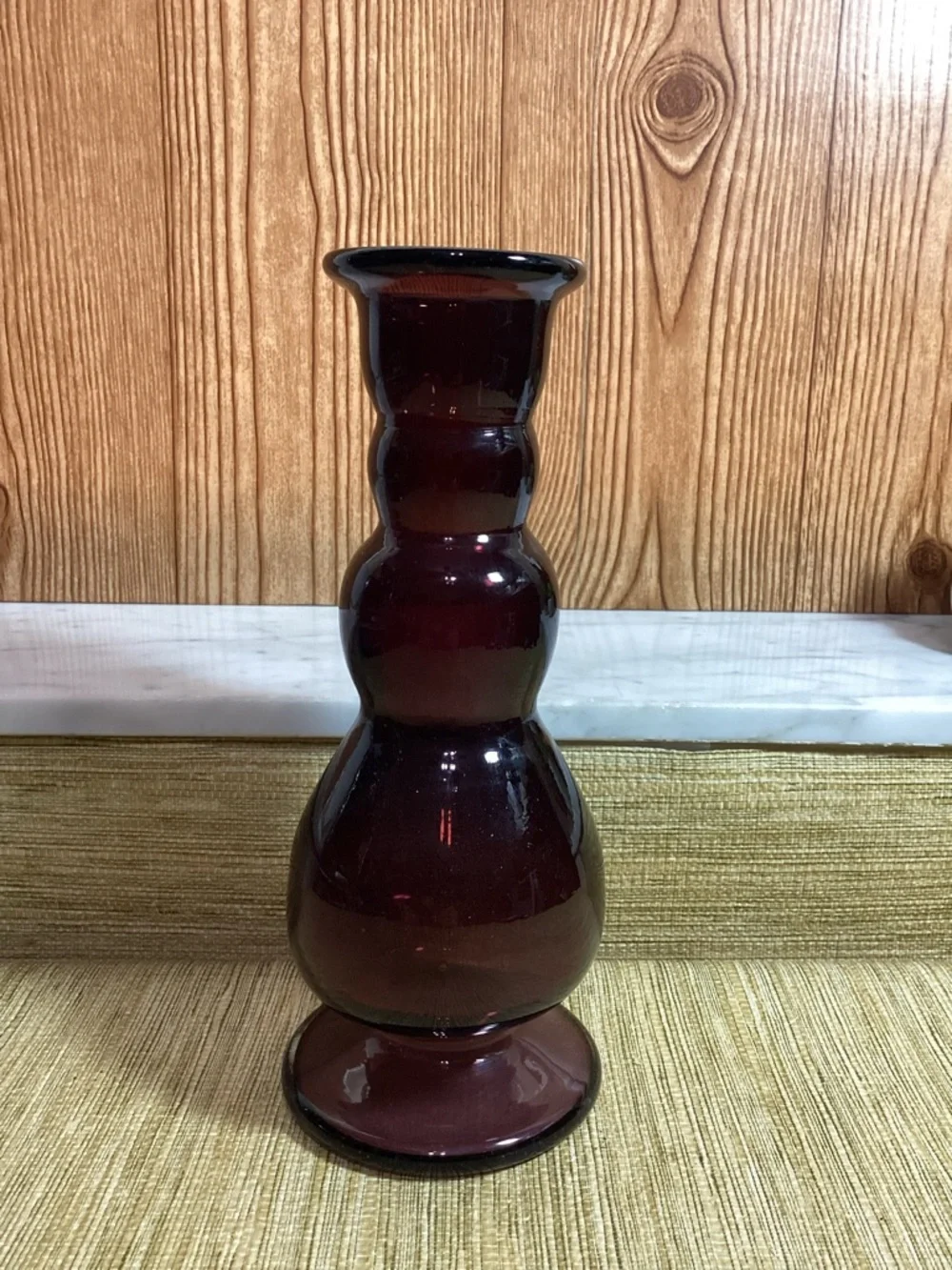 Vintage MCM Blown Glass Dark Amethyst 10”Vase Stacked Bubbles
